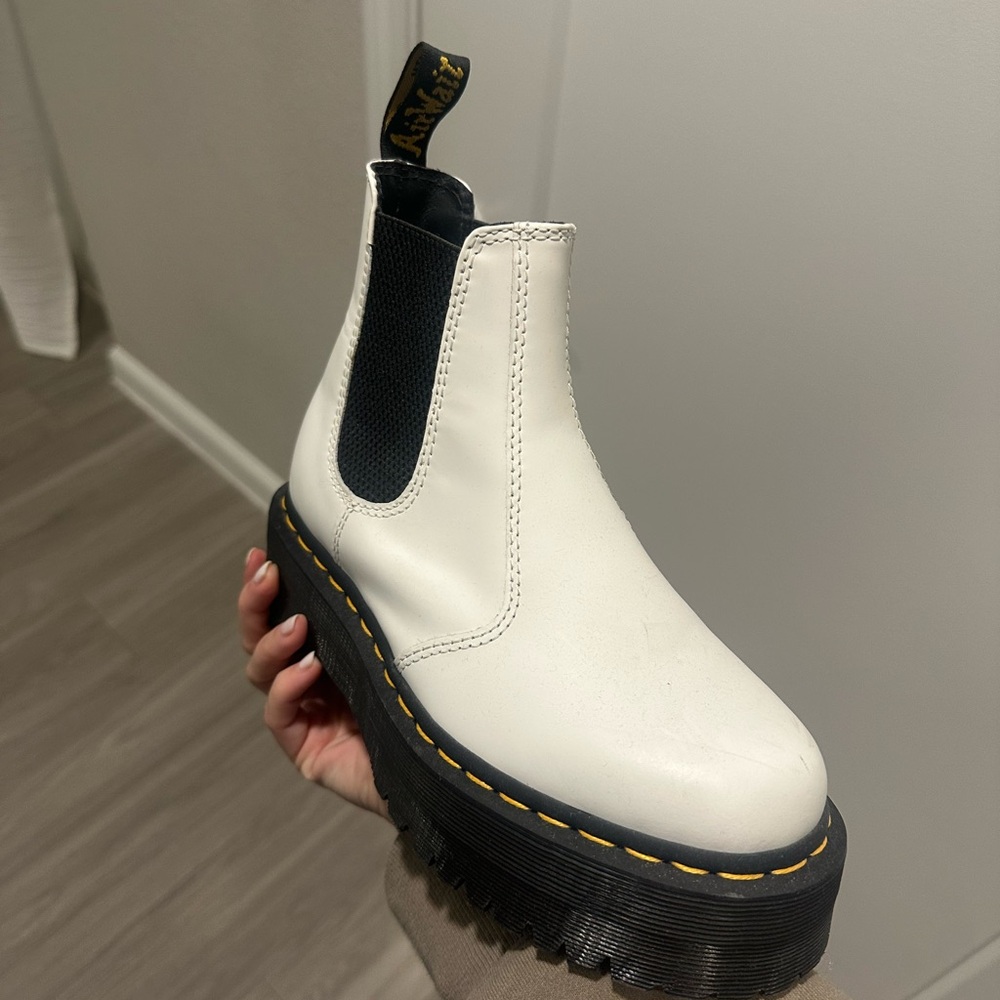 Dr. Martens White Platform Boot with Black Panels